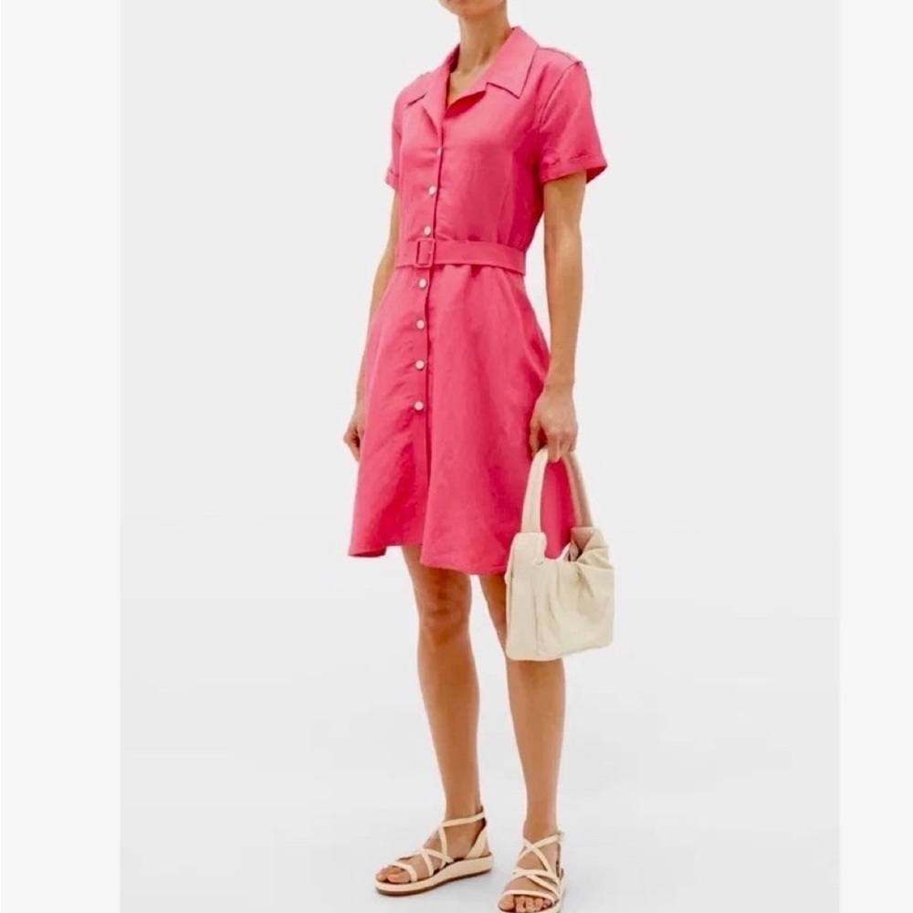 Solid & Striped Bright Pink Mini Button Down Linen Blend Dress, size small